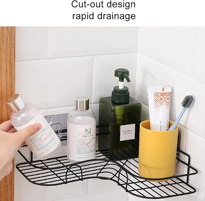 Pilarmuture 1-Shelf Modern Black Iron Corner Shower Caddy, Strong & Durable, No Drill Wall Mounted Shower Shelf for Bathroom, Kitchen, Bedroom, Office