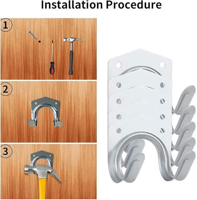 Storage Hanger Hooks,Double Tool Storage Hook 10Pcs Wall Mounted Hanger Hooks with 20Pcs Screws for Garage Shed,Universal Galvanized Metal Utility Hooks for Garden Tools