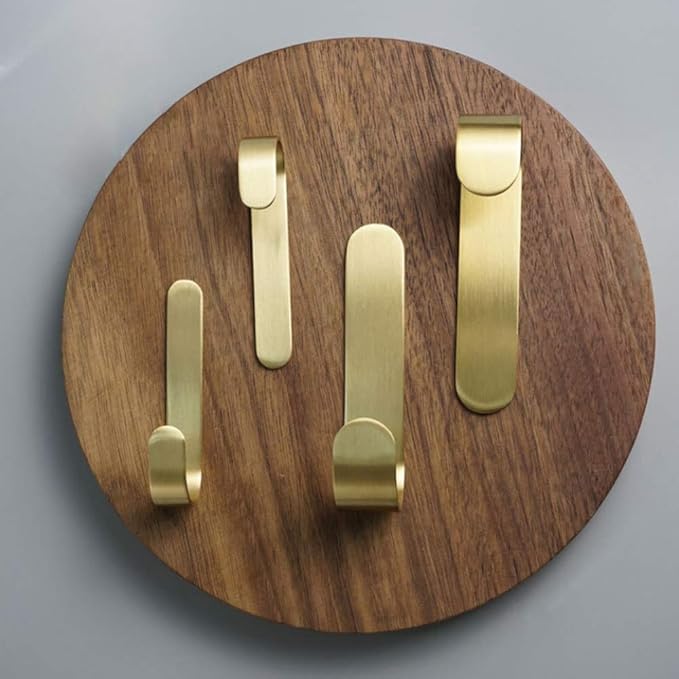 Brass Bath Towel Hook, Brushed Gold Coat Robe Clothes Hook for Bathroom Kitchen Garage Wall Mounted (Pack of 2), No Screw Need