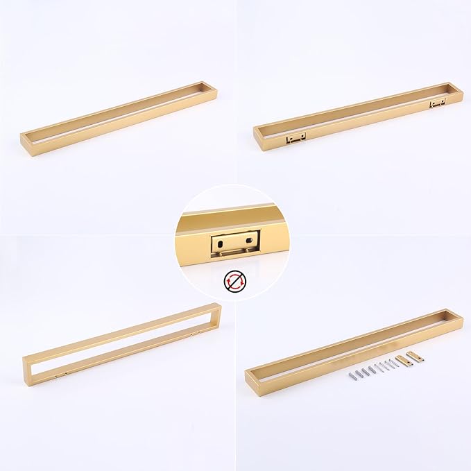 GERZWY 24-Inch Bathroom Towel Bar Stainless Steel Modern Square Style Bath Towel Bar Wall Mount Gold Finished HG1701(60)-BE