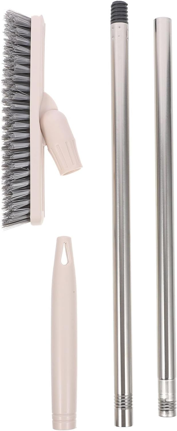 Rotatable Long Handle Scrub Brush for Floor and Tile Grout, Hard Bristle Bathroom Cleaning Brush for Crevice and Wall Scrubbing, Beige Household Floor Scrubber for Deep Cleaning