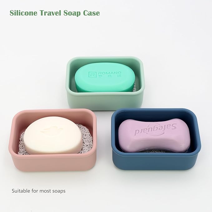 OLAMAR Portable Travel Soap Case with Draining Layer,Enhanced Leak Proof Silicone Travel Soap Container,Shatterproof Soap Holder for Traveling, Camping, Gym, Dorm, Bathroom (Green, Small)