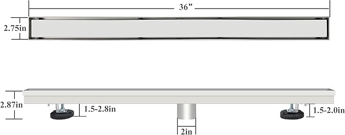 36 Inch Linear Drain Shower Drain Brushed Floor Drain with Removable 2-in-1 Tile Insert Grate Cover and SUS304 Stainless Steel CUPC Certificate (36 inch)