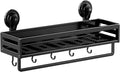 Shower Caddy Suction Cup, 11.8 inch Suction Shower Shelf with Hooks NO-Drilling Bathroom Holder, Rustproof Bathroom Organizer, Black