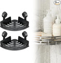 Triangle Suction Cup Corner Shelves No Drilling Bathroom Storage Rack, 2026 New Corner Shower Shelf Suction Cup Shower Caddy Corners Organizer Storage Rack Adhesive with Towel Bar (Black double-layer)