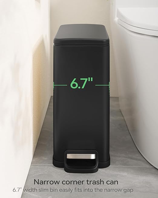 Small Bathroom Trash Can with 15 Garbage Bags,2.6 Gallon Stainless Steel Garbage Can with Lid Soft Close,Small Trash Bin for Bathroom,Kitchen,Home Office,Black