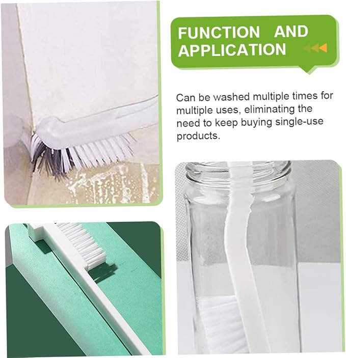 4pcs Tile Line Cleaning Brush with Double Head Corner and Bottle Brushes Plastic Bristles Curved Handle Design for Kitchen Sink Dishwashing and Grout Cleaning