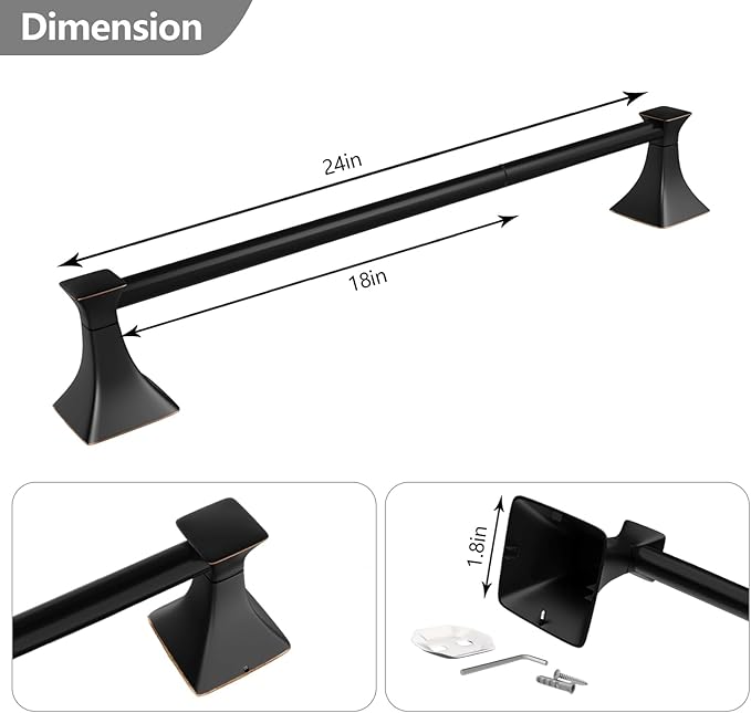Adjustable Towel Bar, 18''to 24''Towel Racks for Bathroom Wall, Thicken Stainless Steel Bath Towel Holder for Shower, Modern Home Decor Towel Rod