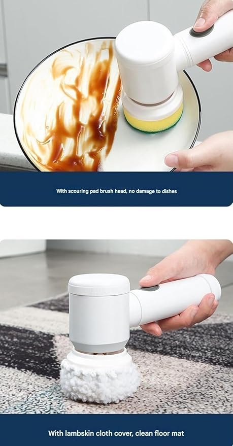 Electric Cleaning Brush Household Multi-Functional Handheld Dishwashing Brush 360° Rotation with 5 Brush Heads Waterproof Body for Dishwashing, Kitchen Cleaning, Door and Window Cleaning