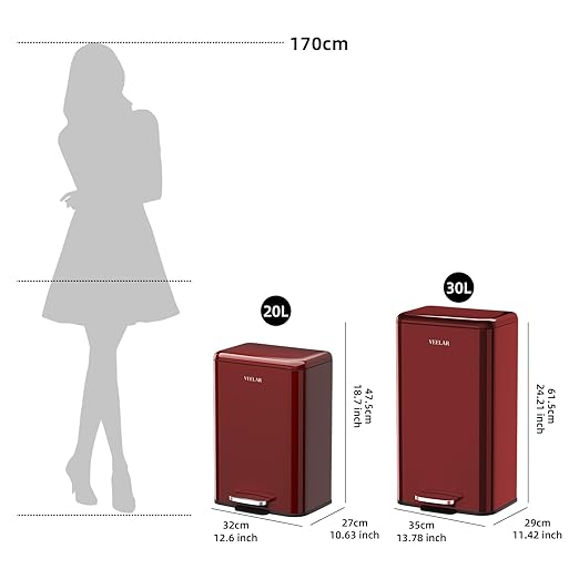 Kitchen Bathroom 8 Gallon Trash Can - Stainless Steel Garbage Cans with Foot Pedal, Recycling Bin with Lid for Office Bathroom Decor (Red, 30Liter / 8Gallon)