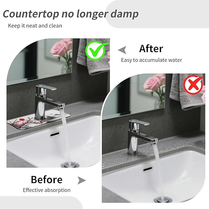 Kitchen Sink Splash Guard，Red plum blossoms Faucet Mat Sink Gadgets-Super Absorbent Fast Drying Mat Drip Catcher for Kitchen, Bathroom,Sink Mat, Dish Drying Mat, Bathroom(15" X 5.5" )
