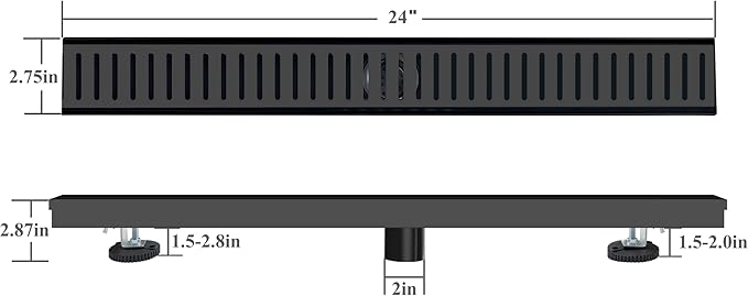 24 Inch Black Linear Shower Drain with Removable Capsule Pattern Cover Grate Accessories and SUS304 Stainless Steel CUPC Certificate (24 inch)
