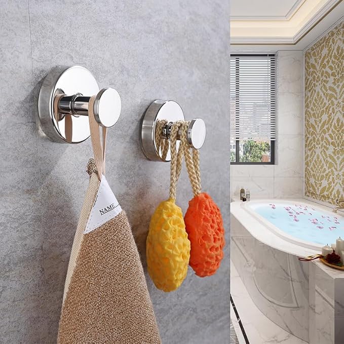 YEYSXSY Luxe Hold No Drill Hooks Stainless Steel Waterproof Suction Cup Hooks Towel Bath Robe Hooks for Bathrooms Silver 2 PCS