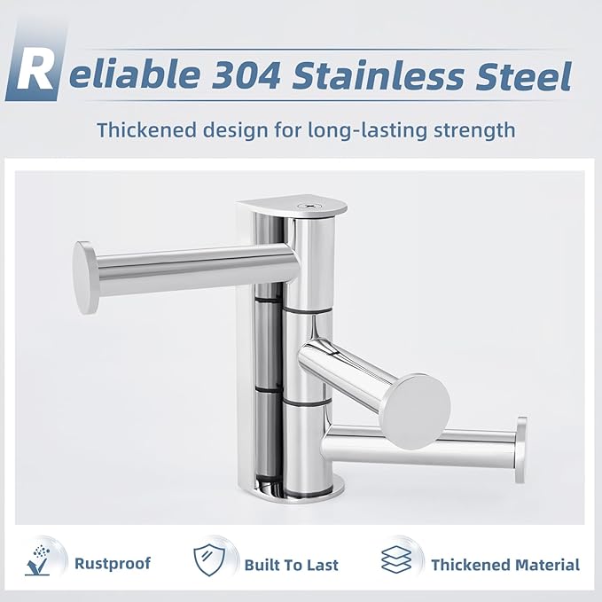 APLusee Triple Swivel Coat Hook, 304 Stainless Steel Polished Chrome Towel Hook for Bathroom with Multi 3 Arms, Wall Mounted