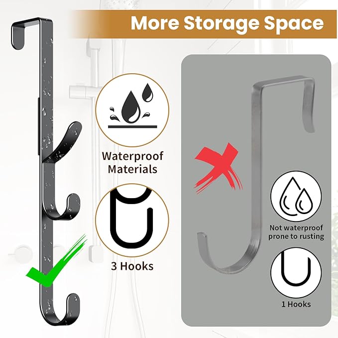 Over The Door Hooks Hanger,Over The Door Towel Hook Organizer Hanging for Coat Clothes Backpack hat Purse Metal Towel Rack Back of Shower for Bathroom,Dorm,Bedroom,Kitchen,Office Closet Black-4Packs