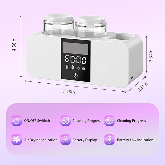 Toothbrush Cleaner & Toothbrush Holders Wall Mounted Cleaning and Air Drying LED Smart Screen and Timer Function Rechargeable Cordless Tooth Brushing Holder for Bathrooms(White)