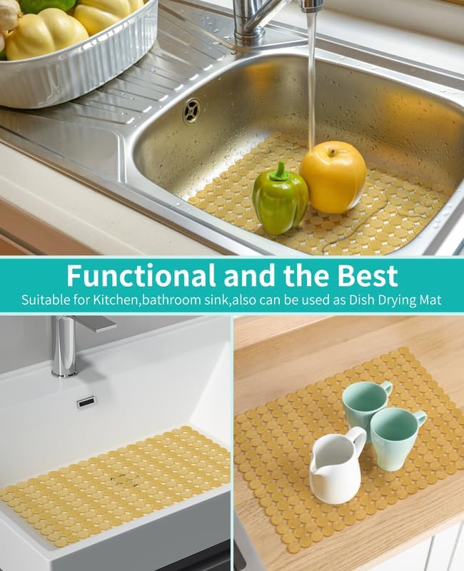 Bligli 2-Pack Kitchen Sink Mat: PVC Eco-Friendly Adjustable Sink Protector | Sink liner Pad | Dish Drying Mats, Easy to Clean & DIY Cut | 15.7 x 11.8 inch (Brown)