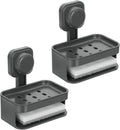 uxcell 2Pcs Suction Cup Soap Dish, Removable and Reusable Wall Mounted Double Bar Soap Holder for Shower No-Drilling Sponge Holder for Bathroom Kitchen, Gray