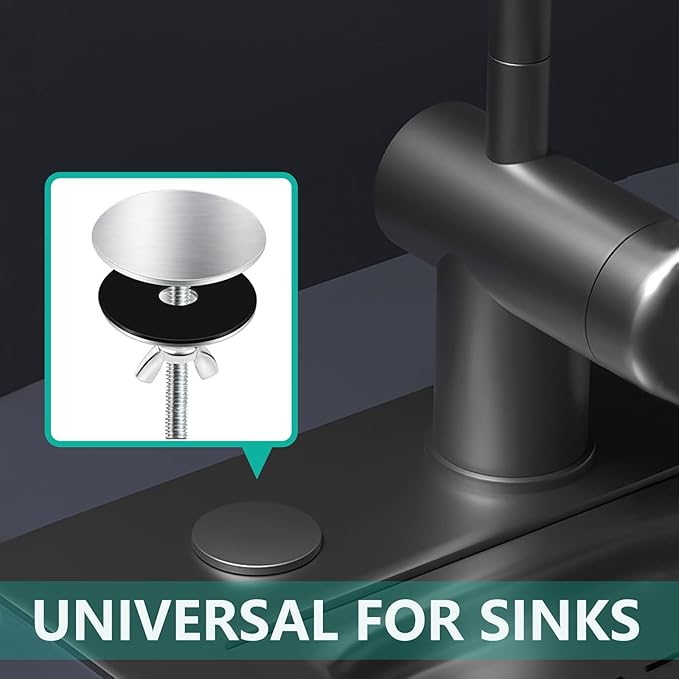 Sink Hole Cover, Kitchen Sink Hole Cover, Stainless Steel Faucet Hole Cover, Sink Sprayer Hole Plug, Easy Install Sink Plug for Kitchen & Bathroom (Silver)