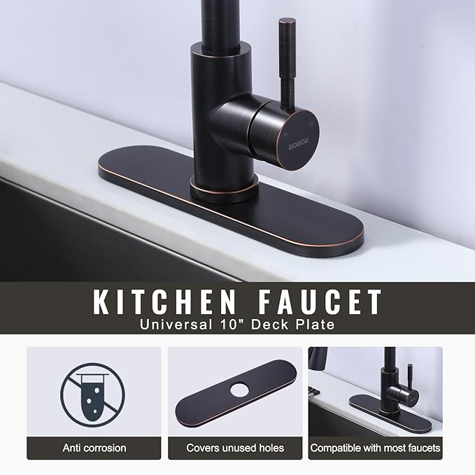 10" Sink Faucet Hole Cover Deck Plate (Arc Edge) for Kitchen & Bathroom Vanity Sink, Faucet Oil Rubbed Bronze Escutcheon Plate Stainless Steel Outside Faucet Cover Cap for 1 or 3 Hole Mixer Tap