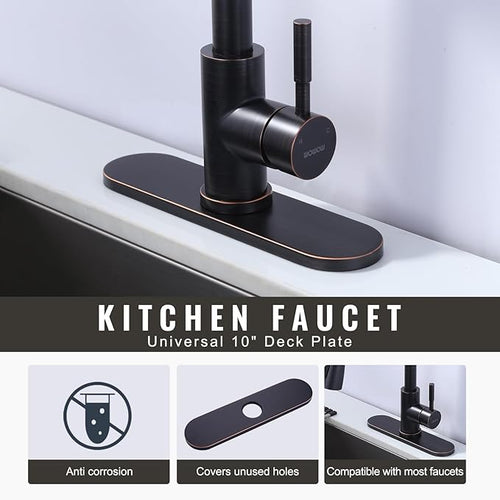10" Sink Faucet Hole Cover Deck Plate (Arc Edge) for Kitchen & Bathroom Vanity Sink, Faucet Oil Rubbed Bronze Escutcheon Plate Stainless Steel Outside Faucet Cover Cap for 1 or 3 Hole Mixer Tap