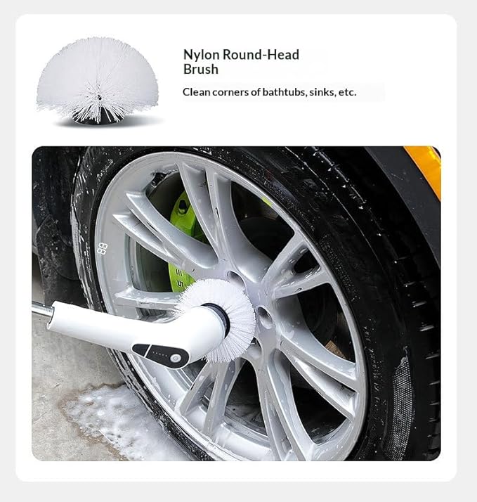 Multi-Functional Electric Rotary Cleaning Brush, with 8 Cleaning Brushes and 5 Speed Settings, Adjustable Long and Short Handles, Electric Scrubber for Bathroom bathtubs, Tiles and Floors (White)