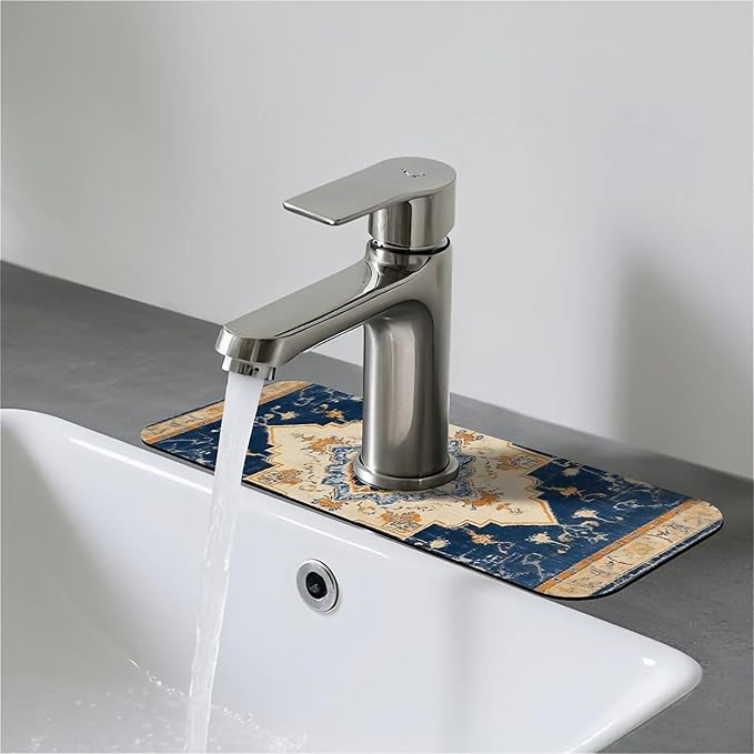Faucet Draining Mat For Kitchen Sink, Oriental Blue Turkish Carpet Diatom Mud Absorbent Drain Pad For Bathroom Kitchen Sink Splash Guard Drying Mat