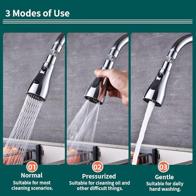 3 Function Sink Faucet Extender, Kitchen Faucet Sprayer Head Replacement, Kitchen Swivel Spray Spout Part Connector,Faucet Sprayer Nozzle, Rotating Robotic Arm Faucet Extension- Black