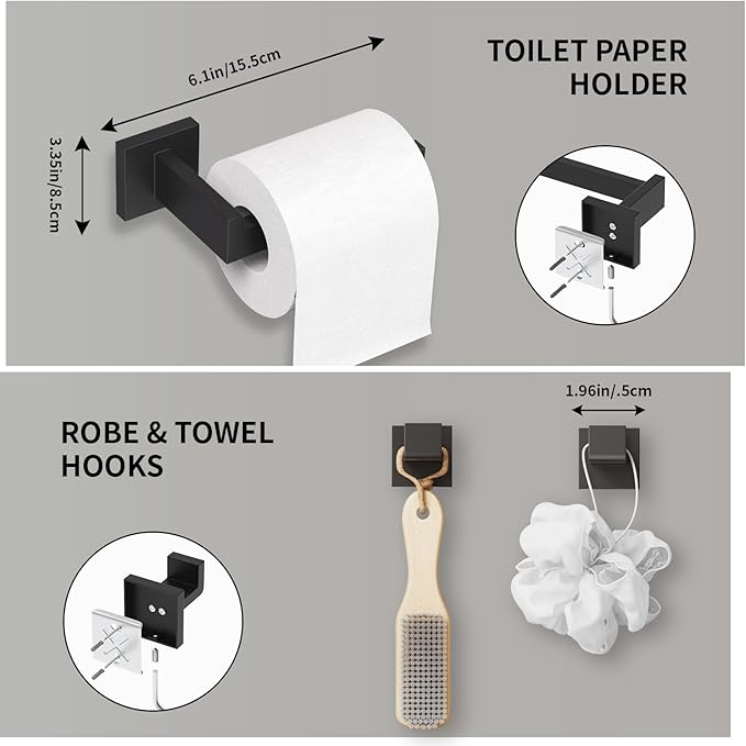 15-Pieces Matte Black Bathroom Accessories Set, 16 Inch Bath Towel Bar Set, SUS 304 Stainless Steel Bathroom Hardware Set, Towel Racks for Bathroom Wall Mounted
