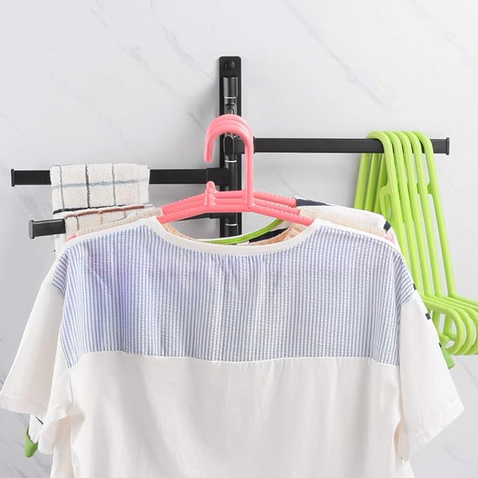 Swivel Hand Towel Bar Bathroom Swing Hanger Towel Rack Holder Matte Black Finish, Wall Mounted, 5-Arm