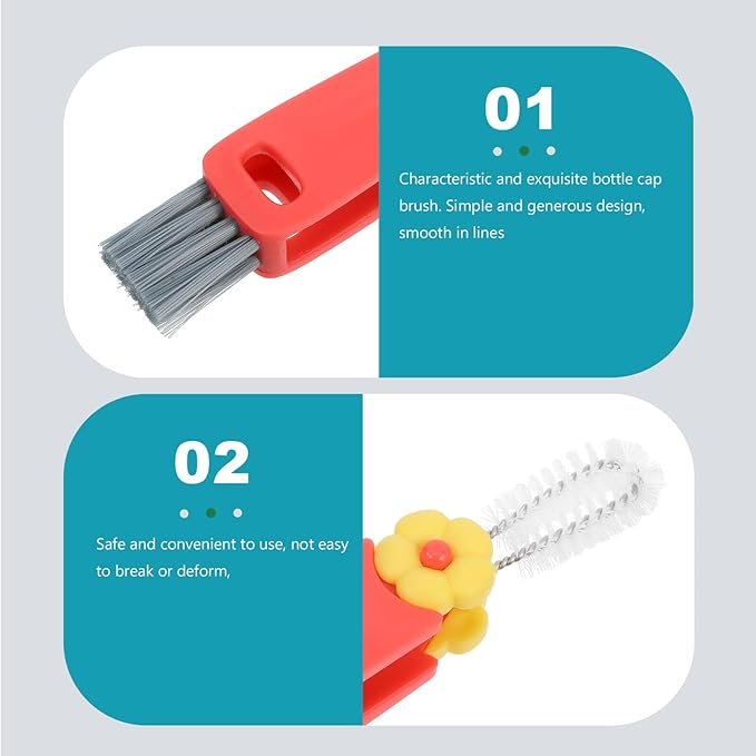 Luxshiny 3-in-1 Portable Straw and Cup Lid Cleaning Brush, Small Red Crevice Brush for Narrow Spaces, Multifunctional Kitchen Bottle Gap Cleaner Tool for Home and Travel