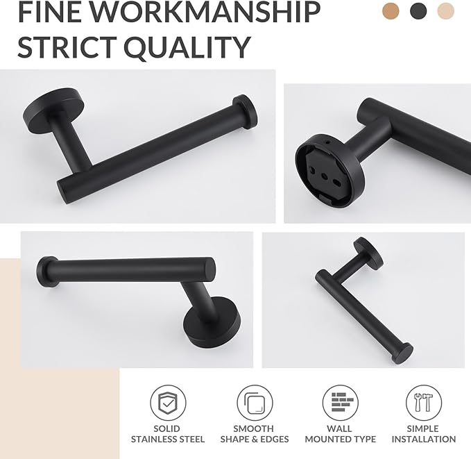 APLusee Matte Black Toilet Paper Holder, Stainless Steel Tissue Roll Hanger, Round TP Dispenser Wall Mount for Bathroom, Kitchen, Washroom