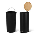 GarveeHome 8 Gallon Step Trash Can with Soft-Close Bamboo Lid, Stainless Steel Garbage Can with Removable Inner Bucket, 30L Round Trash Bin, Perfect for Kitchen, Bathroom, Living Room, Black