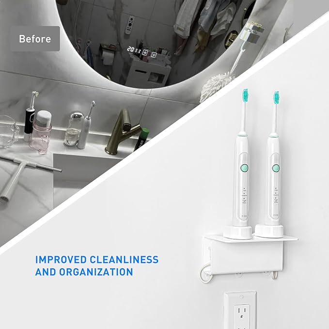 OAPRIRE Electric Toothbrush Holder for Bathroom, 2 Pack Acrylic Electric Toothbrush Holder Wall Mounted Come with Cable Organizer, Saving Space and Convenient Charging - White