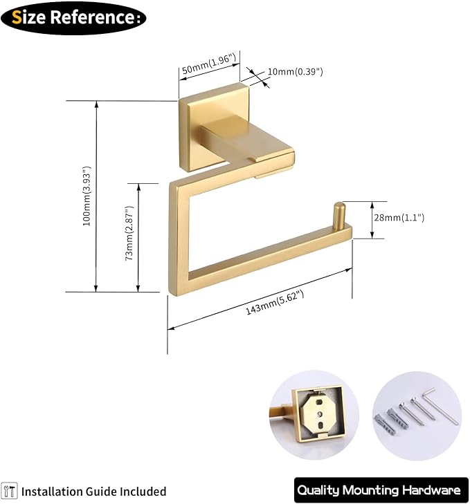 GERZWY Gold Stainless Steel Toilet Paper Holder Paper Towel Dispenser Tissue Roll Hanger Wall Mounted JG1905-BE