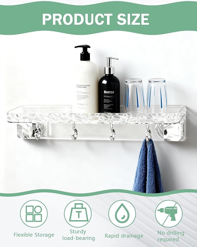 Shower Caddy Suction Cup 2-Pack, Shower Organizer with NO Drill Removable Design Powerful Suction, Holds 22lbs, 8 Hooks for Bathroom Storage, Shower Shelves Kitchen