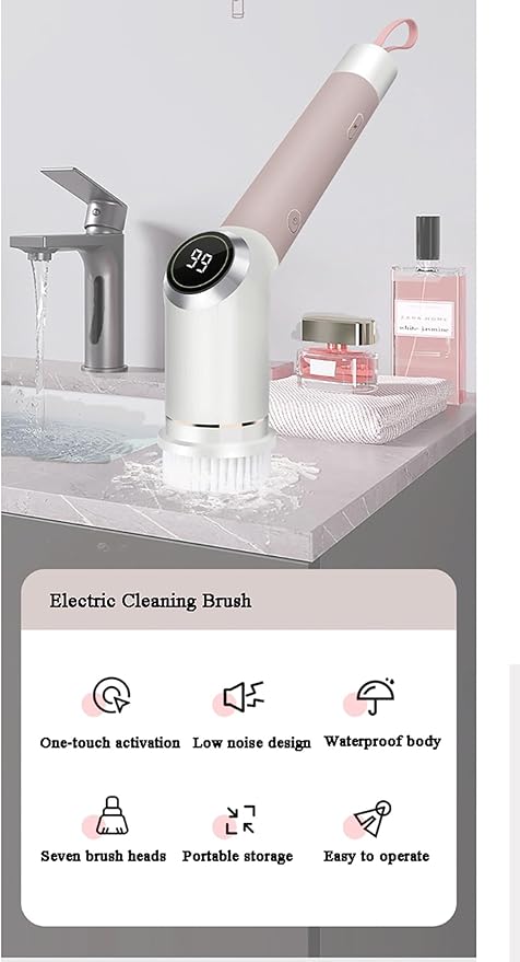 Cordless Power Scrubber, Electric Cleaning Brush with 7 Replaceable Brush & Djustable Stretchable Arm, Bathroom Shower Bathtub Glass Car Portable Electric Spin Scrubber Set