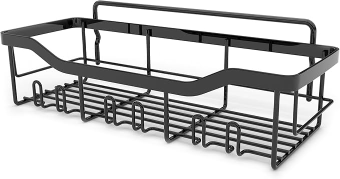 Bathroom Organizer 2 Pack with Shower Hooks,Shower Caddy,Stand Toothbrush Holder Wall Mounted,Durable,Rustproof,Waterproof,Scratch-proof and Anti-corrosion - Black Toothbrush Holder