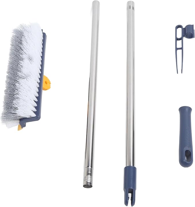 2 in 1 Floor Brush Scrubber, 180 Degree Rotating Long Handle Grout Brush Stiff Bristle Tile Brush for Cleanse Bathroom Kitchen (Dark Blue)