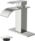 FORIOUS Brushed Nickel Waterfall Bathroom Faucets 1 or 3 Hole, Vanity Single Bathroom Sink Faucet with cUPC Supply Line and Pop Up Drain, Suitable for Basin, RV, Restroom Sink