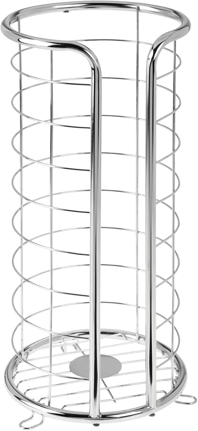 mDesign Metal Free Standing Toilet Paper Organizer Stand - 3 Rolls of Jumbo Toilet Tissue Storage - Bathroom Decor Accessory for Under Sink, Vanity, and Inside Cabinet Shelf - Omni Collection, Chrome