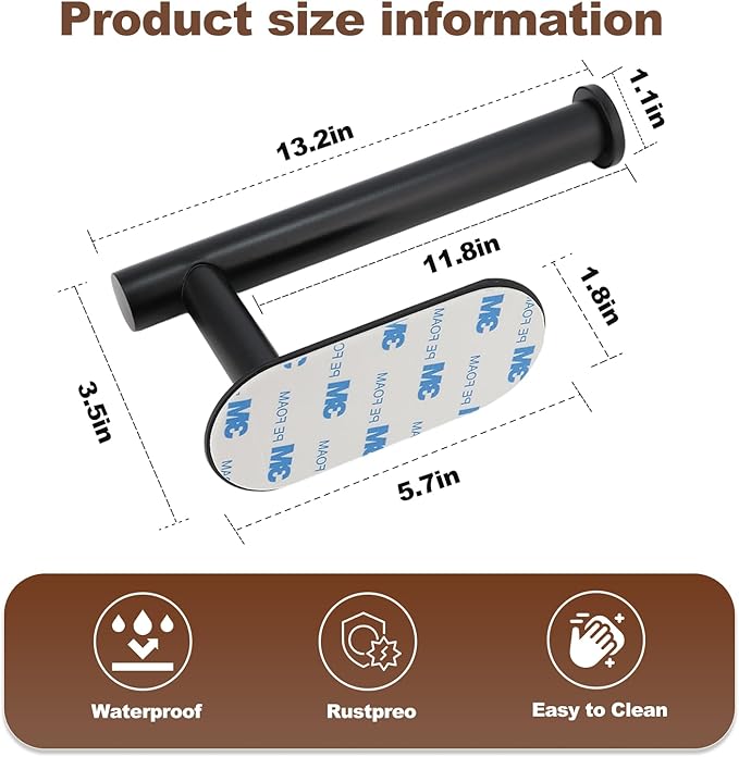 Toilet Paper Holder 2 Pack (Black&White)-Self Adhesive Toilet Paper Holder Wall Mount for Bathroom,SUS 304 Stainless Steel Command Strip Toilet Paper Roll Holder Stick On Wall,No Drilling