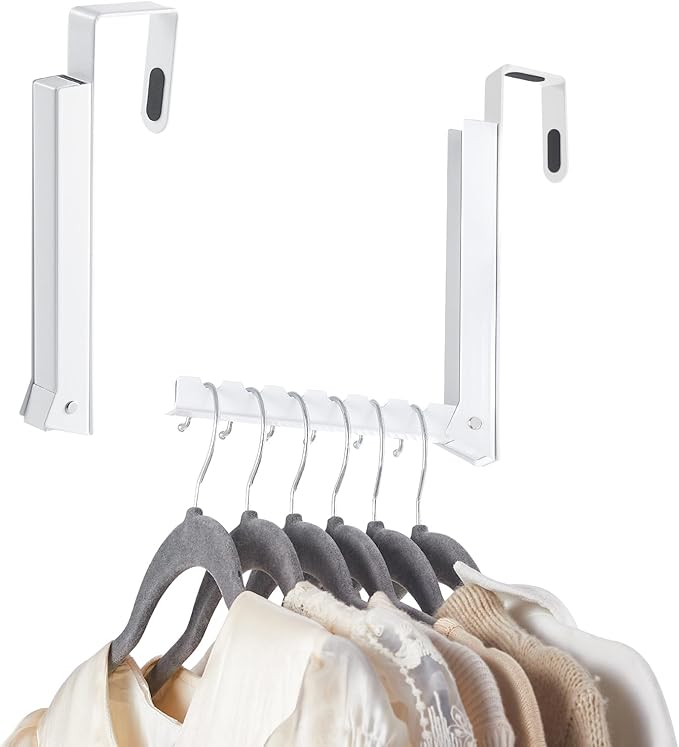 Over The Door Hooks Hanger for Clothes, 1 Pack Foldable Over The Door Drying Rack for Laundry, Overdoor Hanger Hook with 6 Groves for Towel, Coat, White