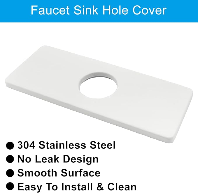 Biaungdo 6" Hole Cover Deck Plate, Porcelain White Escutcheon Plate Stainless Steel Bathroom Faucet Plate Rectangle Faucet Cover Plate for 1 or 3 Hole Bathroom Vanity Sink Faucet