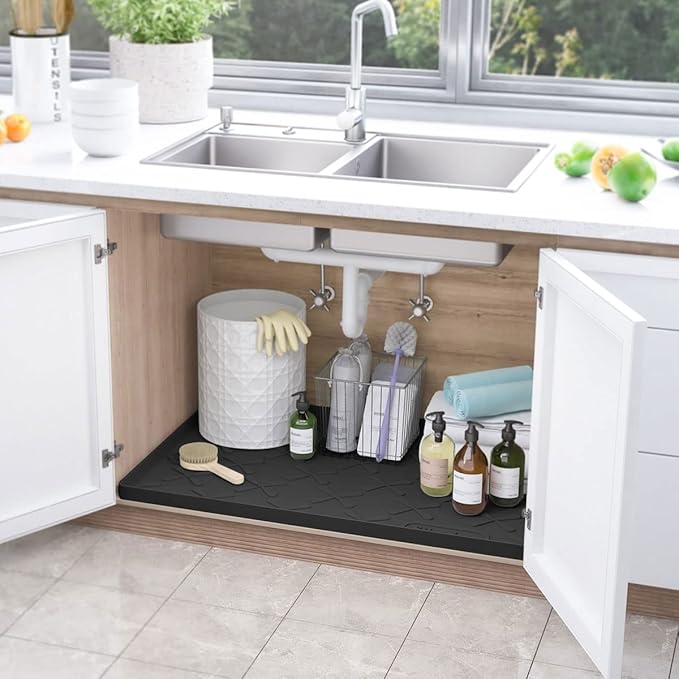 SIKADEER 31" x 22" Under Sink Mat Waterproof, Silicone Mat Kitchen Drawer Shelf and Cabinet Liner, Sink Protector for Kitchen Organizers and Storage, Boot Tray Pet Food Mats