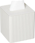 PU Leather Tissue Box Cover Square Tissue Box Holder with Magnetic Closure (Ivory Stripe)