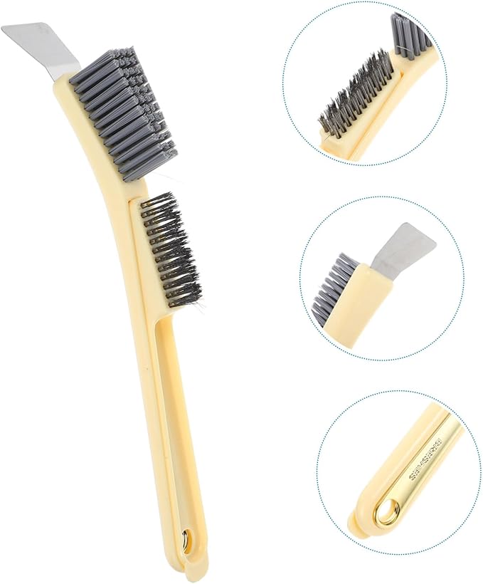 GALPADA Steel Wire Brush Set for Kitchen and Bathroom Cleaning Small Handheld Grout Brush with Scraper for Deep Cleaning Stove Tiles and Crevices