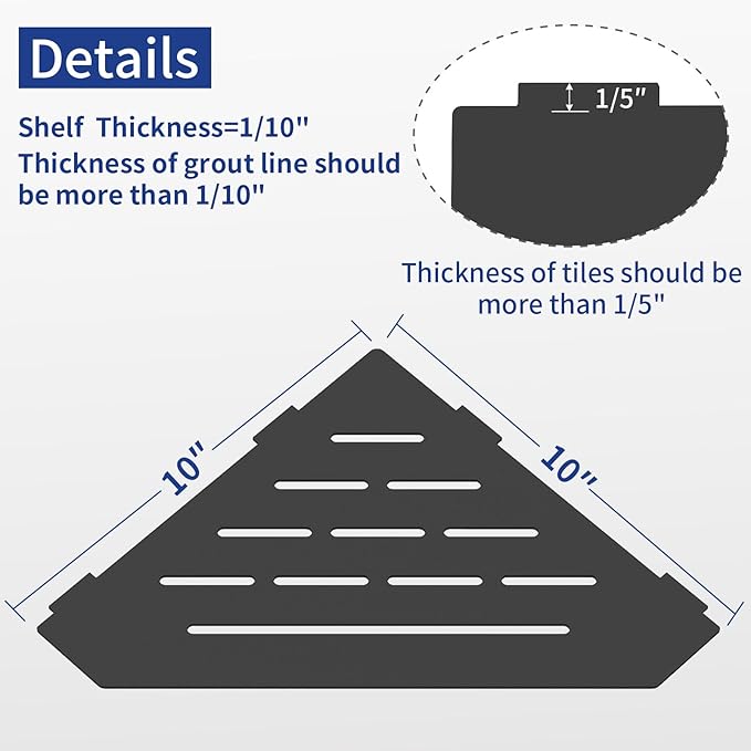 10" Recessed Corner Shower Shelf 2 Packs, Grout Mount Install ation with Soap Holder, Bathroom Cornor Organizer for Tiled Wall, Requires Sealant, Matte Black