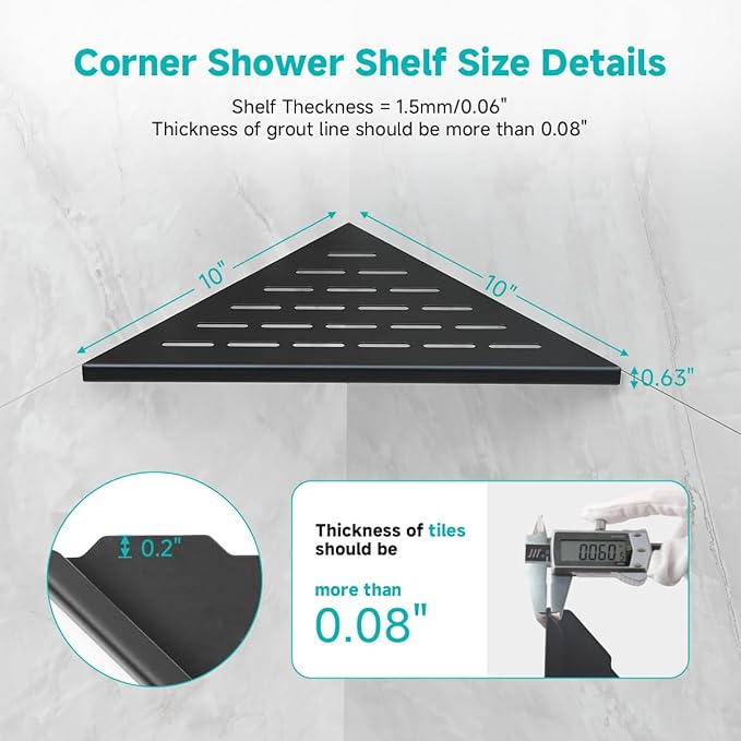 10 Inch No Drilling Corner Shower Shelf Matte Black– 2-Pack Wall Mounted Bathroom Shelves for Inside Shower, Triangular Recessed Shower Caddy, Stainless Steel Shower Organizer for Tiled Walls