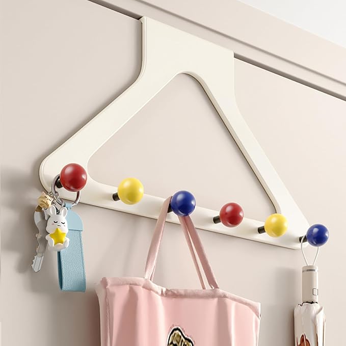 HGZBS Vibrant Over Door Hooks with Damage-Free Adhesive Mount, 6 Heavy Duty Hooks 8.7 Inch Height No Drill for Coats & Robes (Dopamine, Regular)